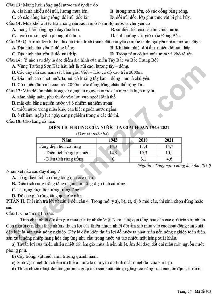 De thi giua ki 1 lop 12 mon Dia - THPT Kim Lien 2025