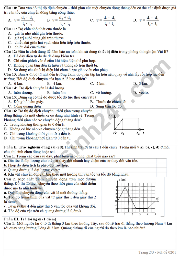 De thi giua ki 1 nam 2025 THPT Huong Hoa - lop 10 mon Ly (co dap an)