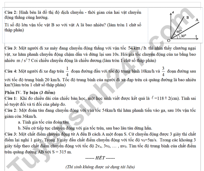 De thi giua ki 1 nam 2025 THPT Huong Hoa - lop 10 mon Ly (co dap an)