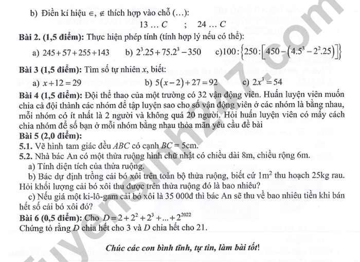 De thi giua hoc ki 1 Toan 6 THCS Ngoc Lam 2025