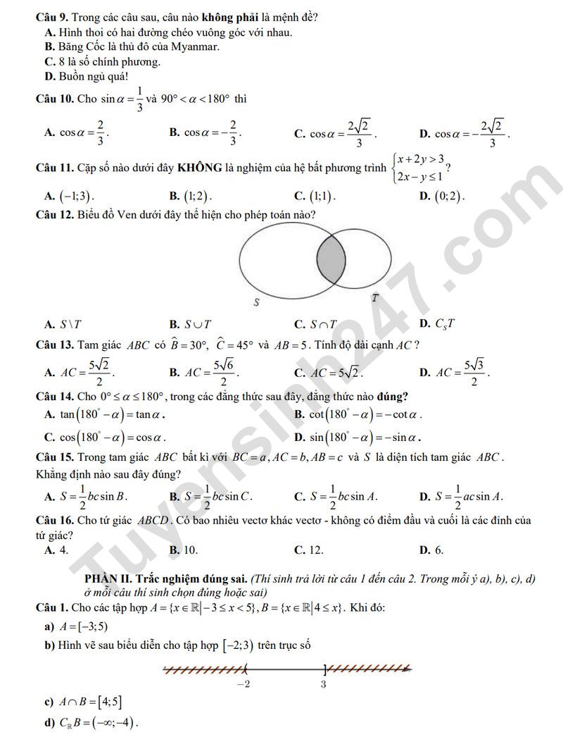 De thi giua ki 1 lop 10 mon Toan 2025 - THPT Huynh Thuc Khang
