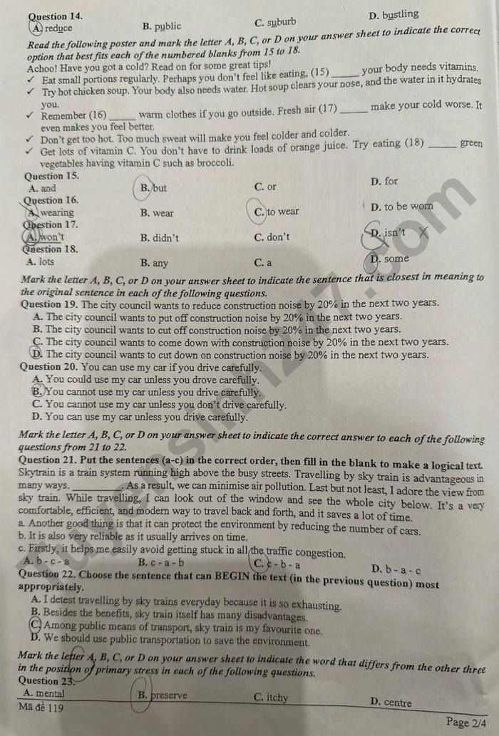 De kiem tra giua ki 1 mon Anh 9 THCS Ngo Si Lien 2025