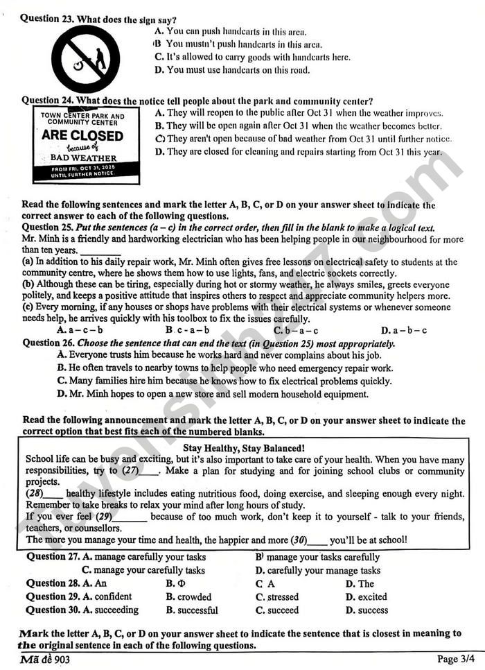 De thi giua ki 1 lop 9 mon Anh 2025 - THCS Trung Vuong