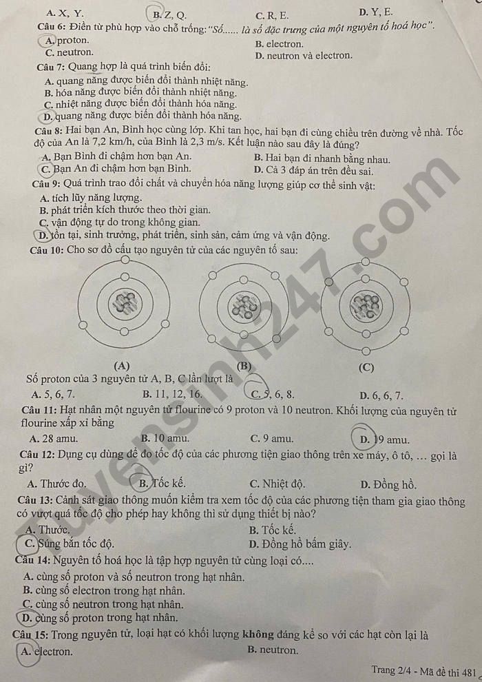 De thi giua hoc ki 1 mon Khoa hoc tu nhien 7 THCS Nam Hong 2025