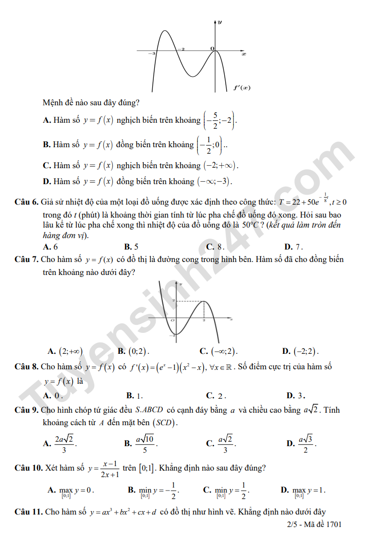De thi thu tot nghiep THPT 2026 mon Toan 2026 - THPT Dao Duy Tu