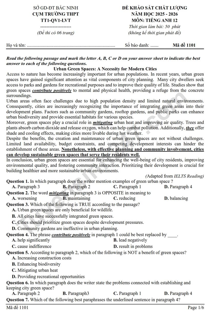 De thi thu tot nghiep THPT 2026 mon Anh - Cum truong Bac Ninh