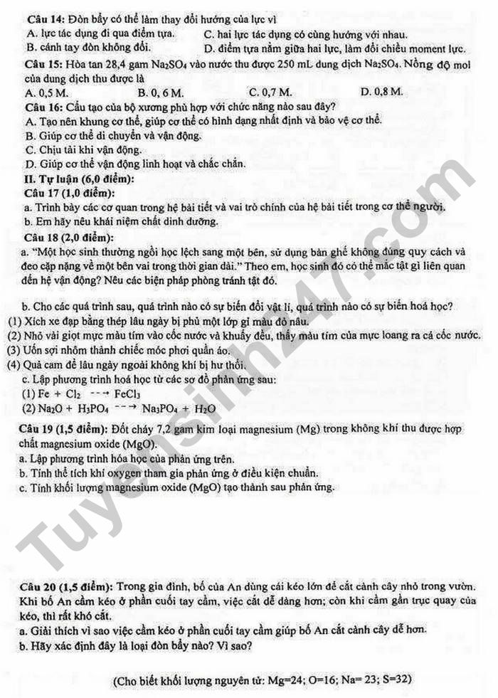 De thi giua ki 1 Khoa hoc tu nhien lop 8 THCS Nguyen Dinh Chieu 2025