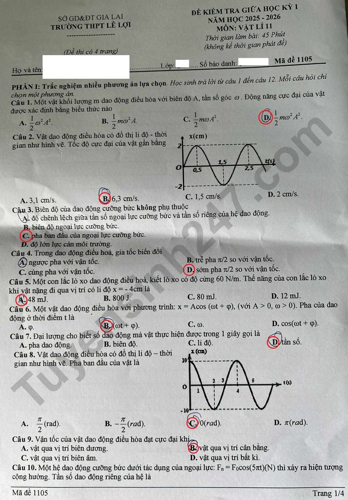 De thi giua hoc ki 1 mon Ly lop 11 THPT Le Loi 2025