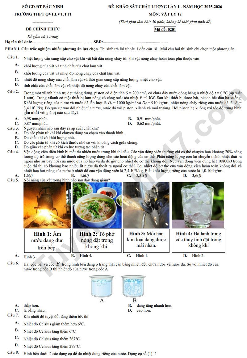 De thi thu tot nghiep THPT 2026 mon Ly - Cum truong Bac Ninh (Co dap an)