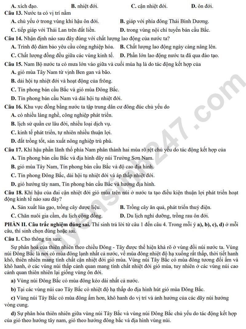 De thi thu tot nghiep THPT 2026 mon Dia - Cum truong Bac Ninh (Co dap an)