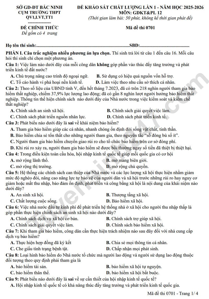 De thi thu tot nghiep THPT 2026 mon GDKT&PL - Cum truong Bac Ninh (Co dap an)