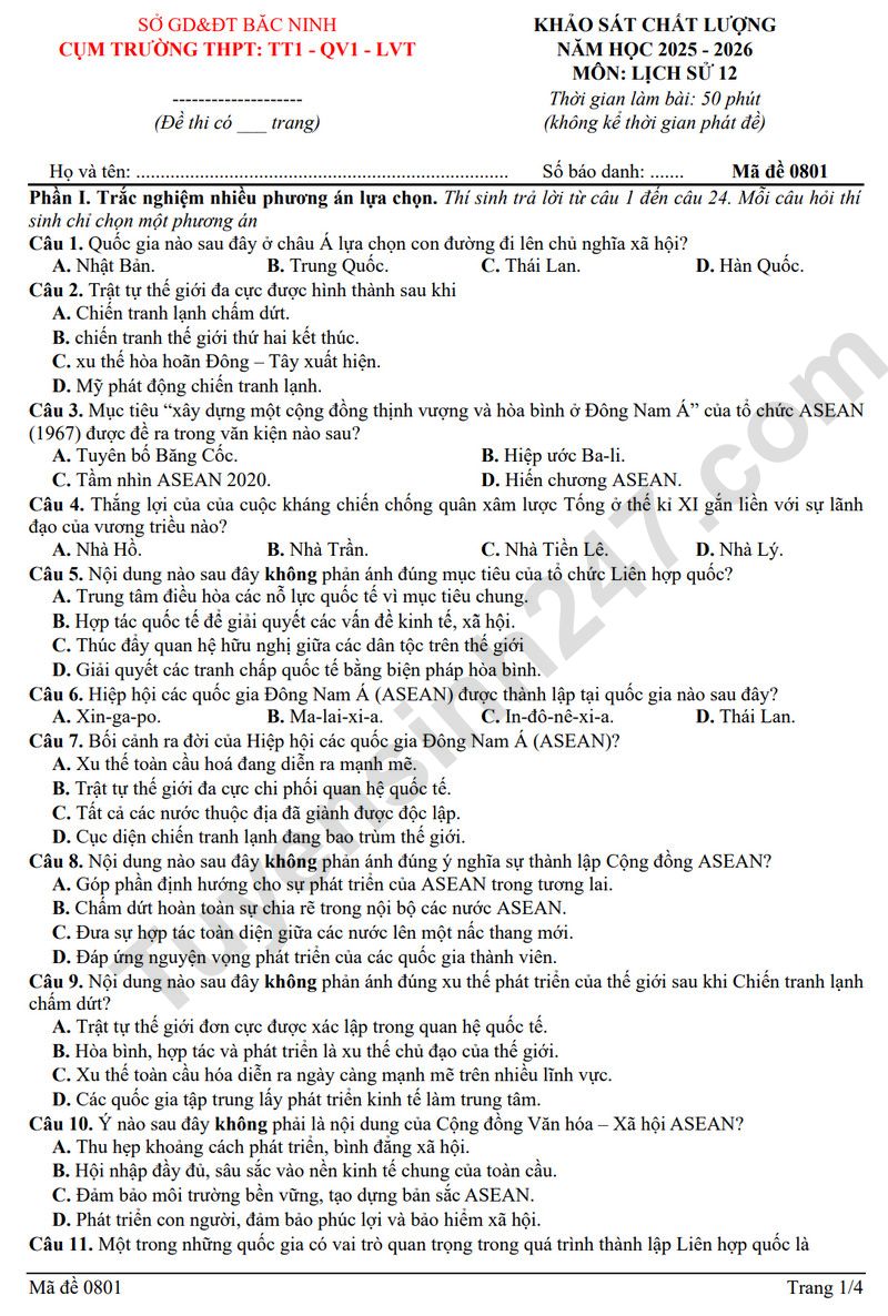 De thi thu tot nghiep THPT 2026 mon Su - Cum truong Bac Ninh (Co dap an)