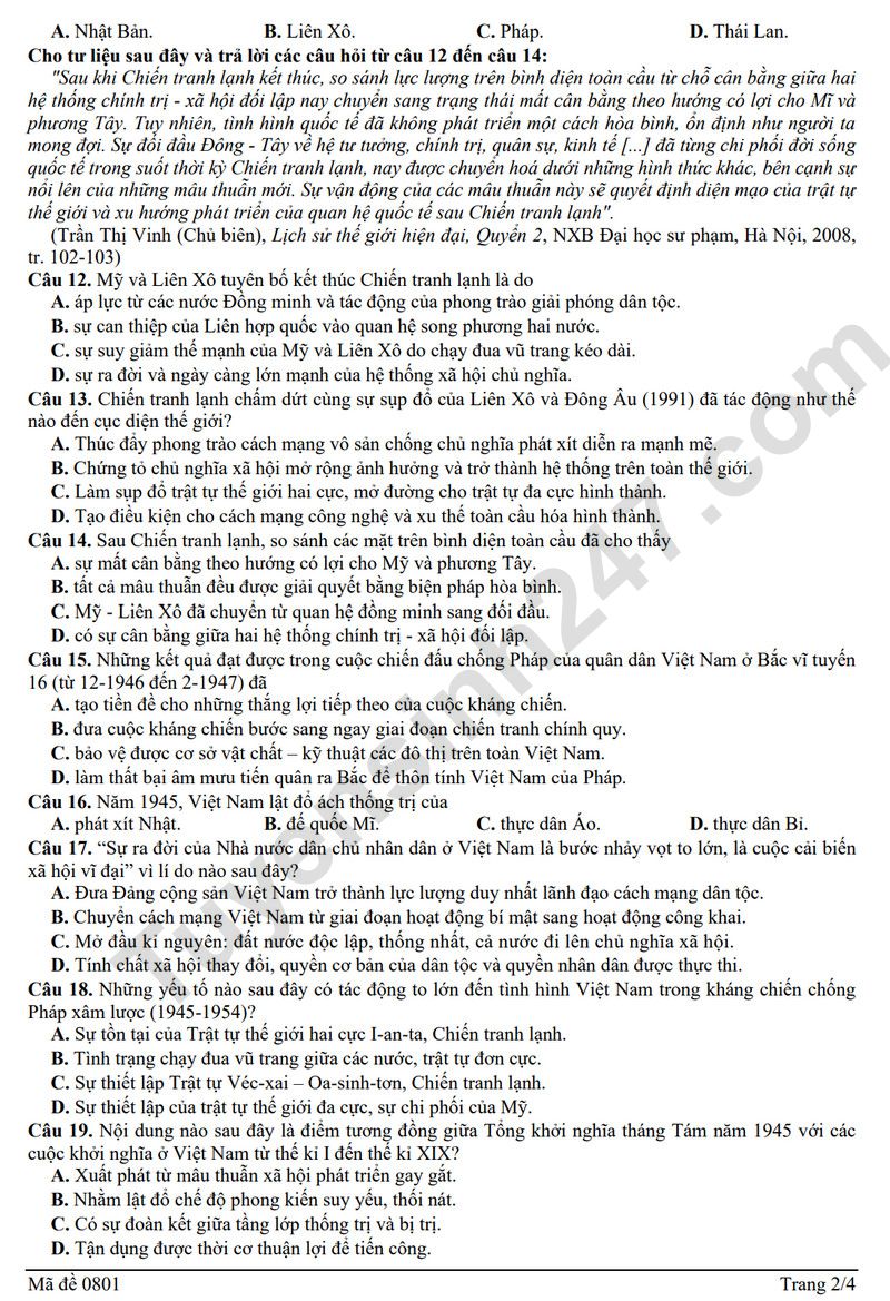 De thi thu tot nghiep THPT 2026 mon Su - Cum truong Bac Ninh (Co dap an)