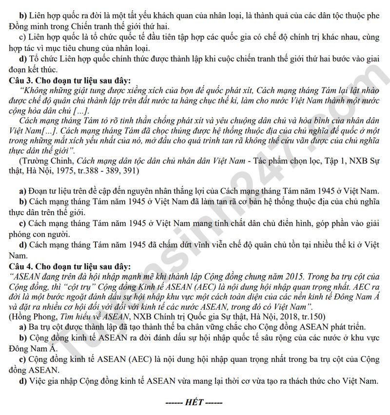 De thi thu tot nghiep THPT 2026 mon Su - Cum truong Bac Ninh (Co dap an)