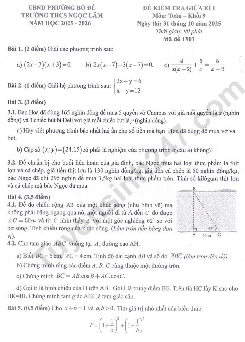 De thi giua ki 1 lop 9 mon Toan 2025 - THCS Ngoc Lam