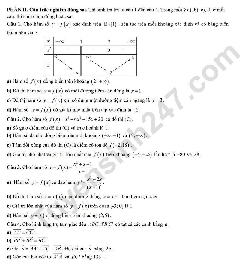 De thi giua ki 1 lop 12 mon Toan 2025 - THPT A Hai Hau
