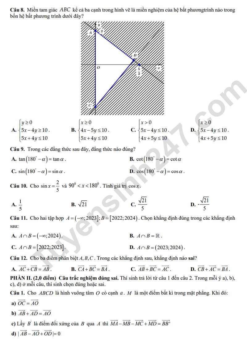 De thi giua ki 1 lop 10 mon Toan 2025 - THPT Thai Phien