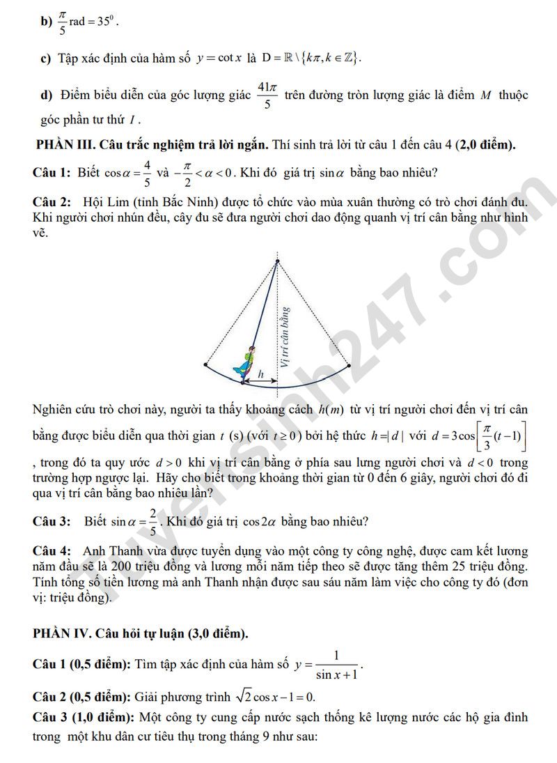 De giua ki 1 lop 11 mon Toan 2025 - THPT Huong Hoa