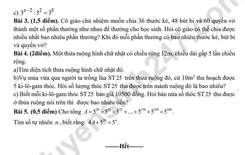 De giua ki 1 lop 6 mon Toan 2025 - THPT Tong Van Tran (Co dap an)
