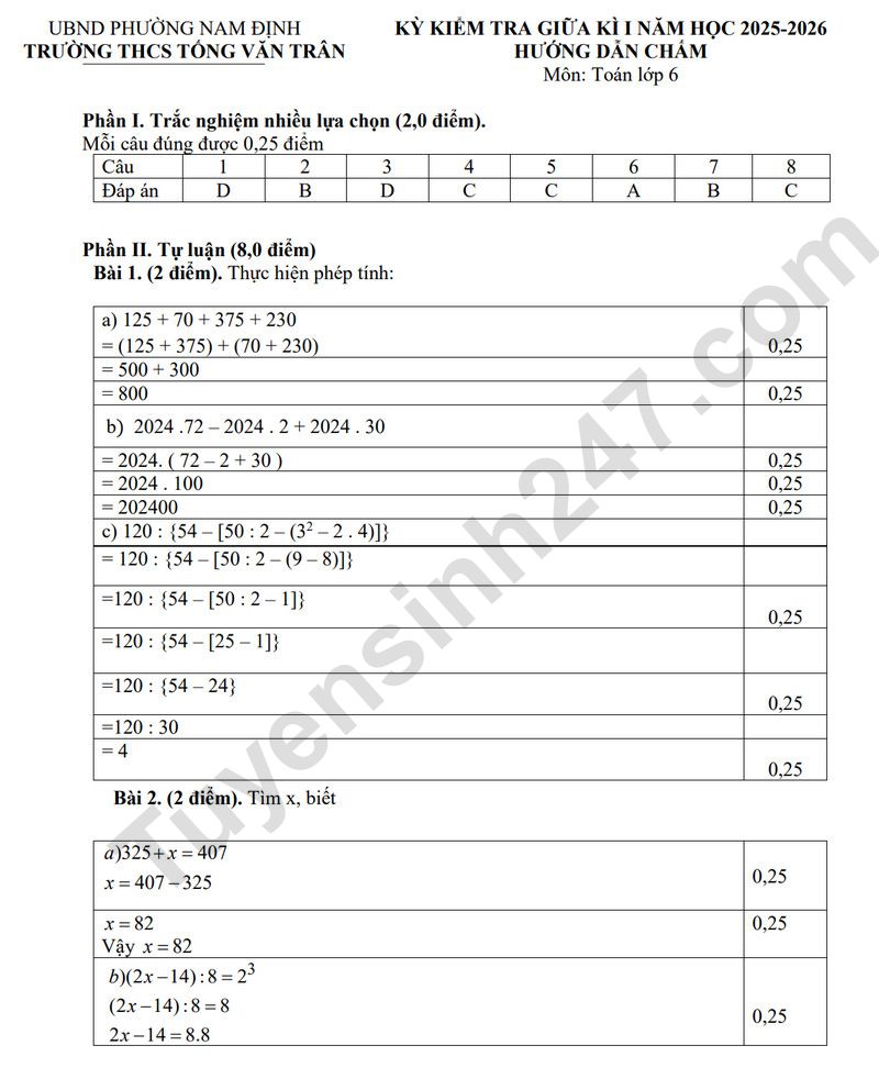 De giua ki 1 lop 6 mon Toan 2025 - THPT Tong Van Tran (Co dap an)