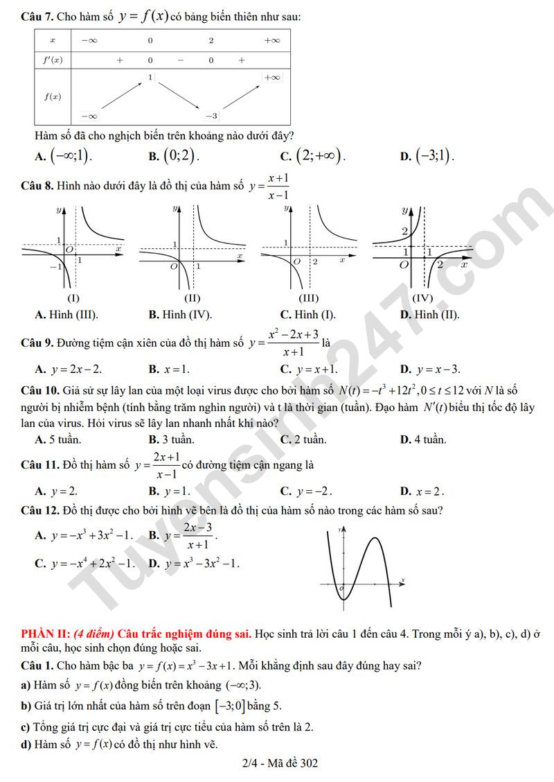 De giua ki 1 lop 12 mon Toan 2025 - THPT Nguyen Cong Tru