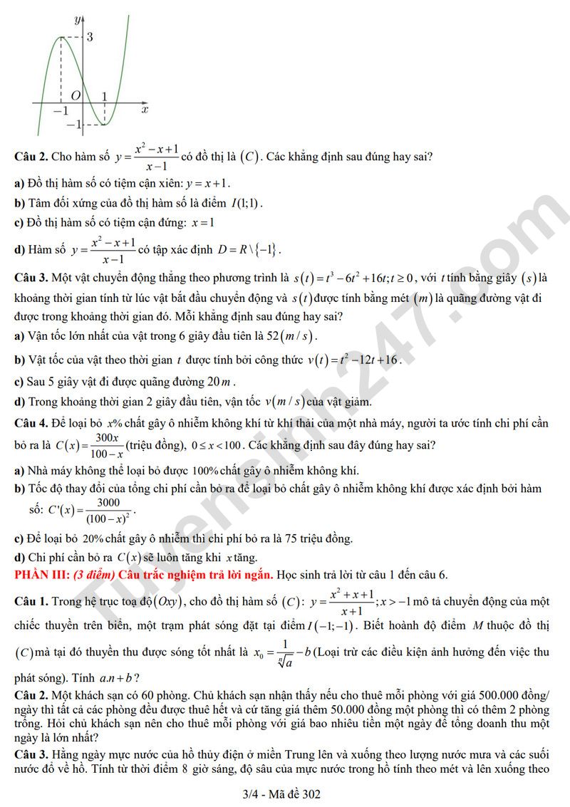 De giua ki 1 lop 12 mon Toan 2025 - THPT Nguyen Cong Tru