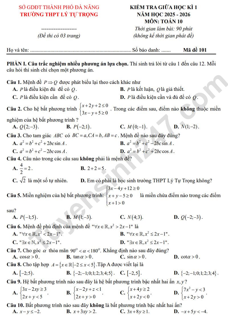 De giua ki 1 lop 10 mon Toan 2025 - THPT Ly Tu Trong