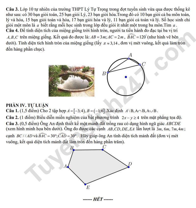 De giua ki 1 lop 10 mon Toan 2025 - THPT Ly Tu Trong