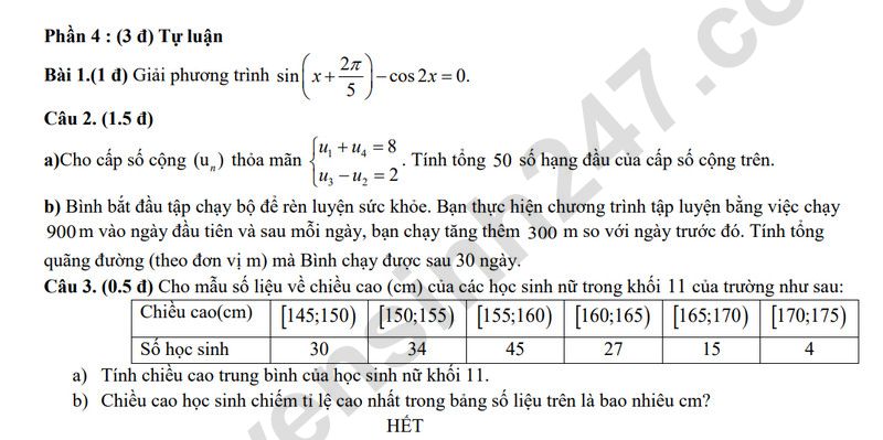 De giua ki 1 lop 11 mon Toan 2025 - THPT Ly Tu Trong