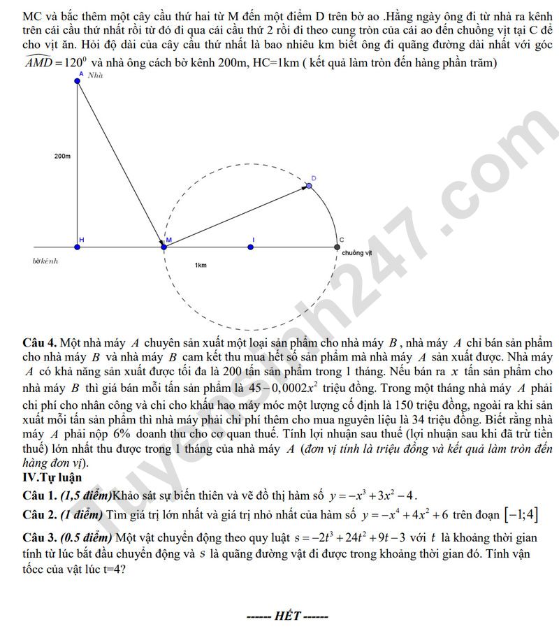 De giua ki 1 lop 12 mon Toan 2025 - THPT Ly Tu Trong