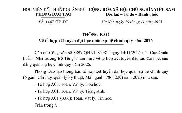 Thong tin tuyen sinh Hoc vien ky thuat quan su 2026