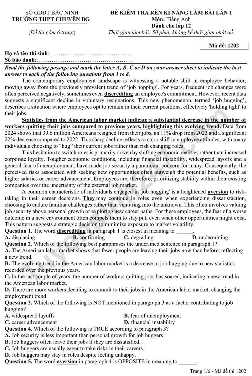 De thi thu mon Anh tot nghiep THPT 2026 - THPT Chuyen Bac Giang