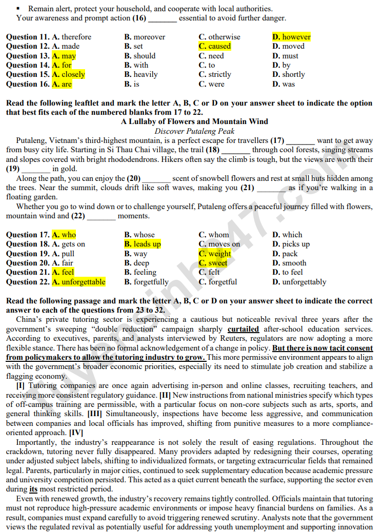 De thi thu tot nghiep THPT 2026 mon Anh - THPT Yen Dung so 2