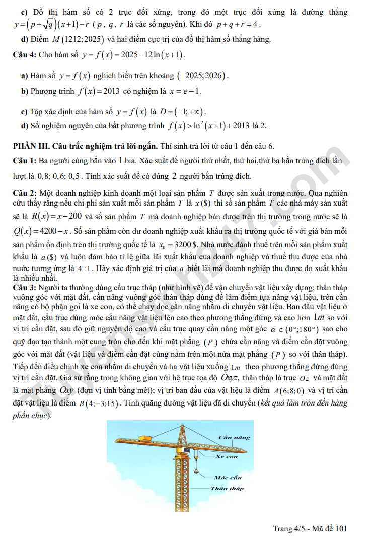 De thi thu mon Toan tot nghiep THPT 2026 - THPT Bai Chay lan 1