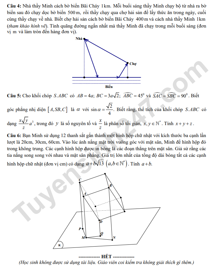De thi thu mon Toan tot nghiep THPT 2026 - THPT Bai Chay lan 1