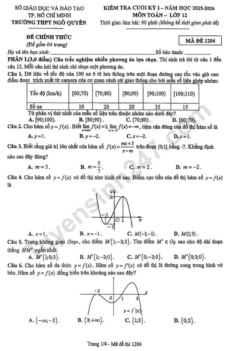 De thi cuoi ki 1 lop 12 mon Toan 2025 - THPT Ngo Quyen