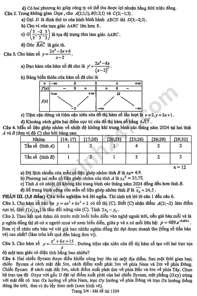 De thi cuoi ki 1 lop 12 mon Toan 2025 - THPT Ngo Quyen