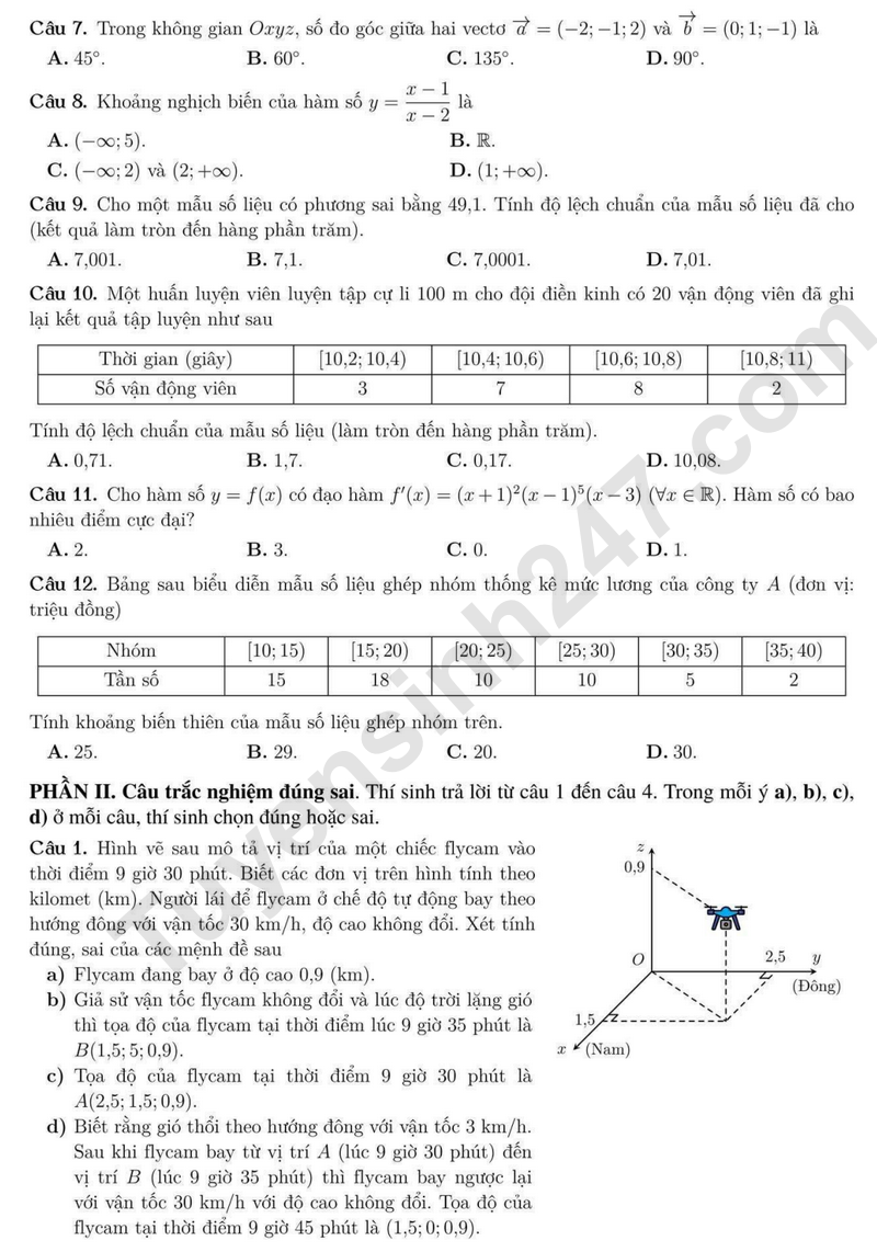 De thi hoc ki 1 mon Toan lop 12 nam 2025 - THPT Viet Duc