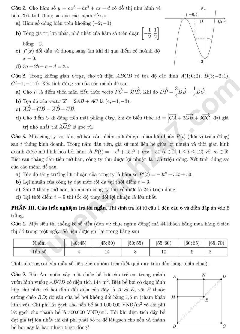 De thi hoc ki 1 mon Toan lop 12 nam 2025 - THPT Viet Duc
