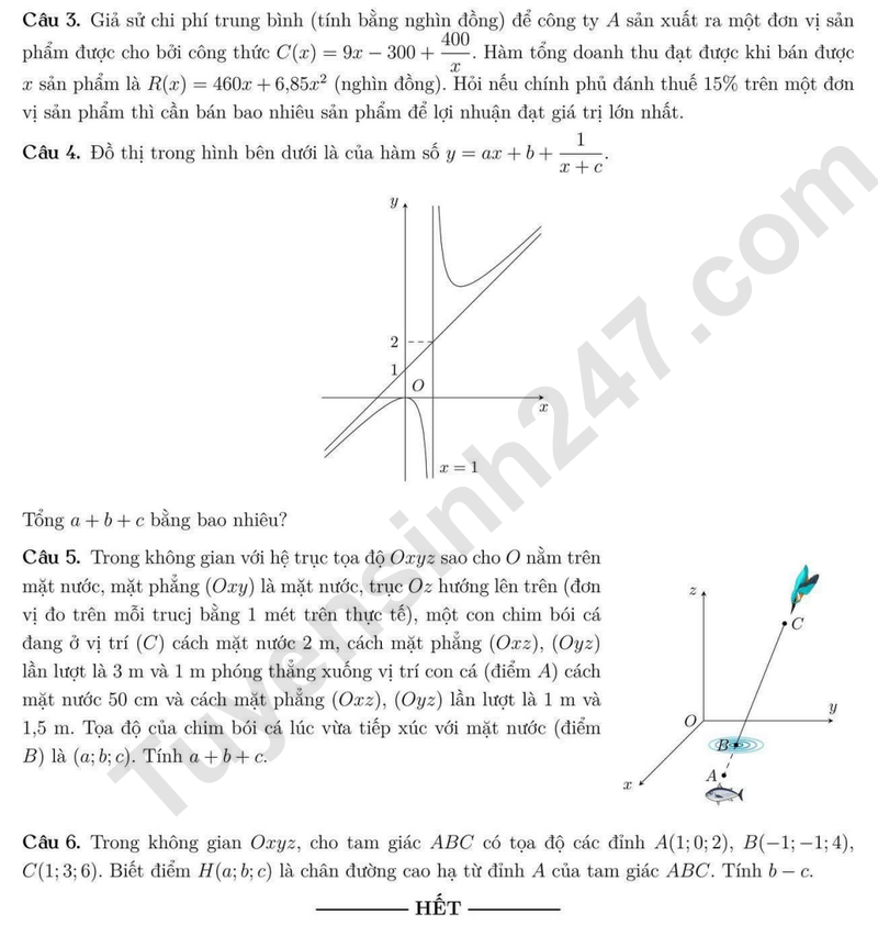 De thi hoc ki 1 mon Toan lop 12 nam 2025 - THPT Viet Duc