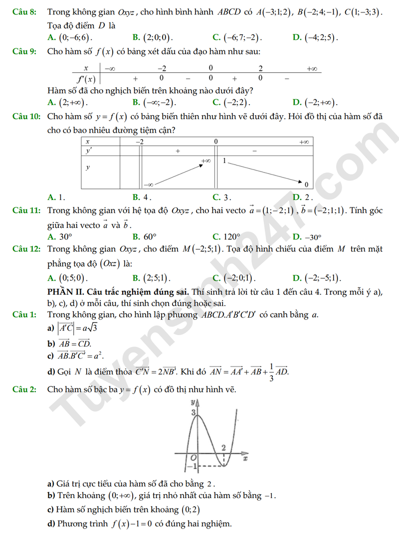 De thi hoc ki 1 mon Toan lop 12 nam 2025 - THPT Thu Duc