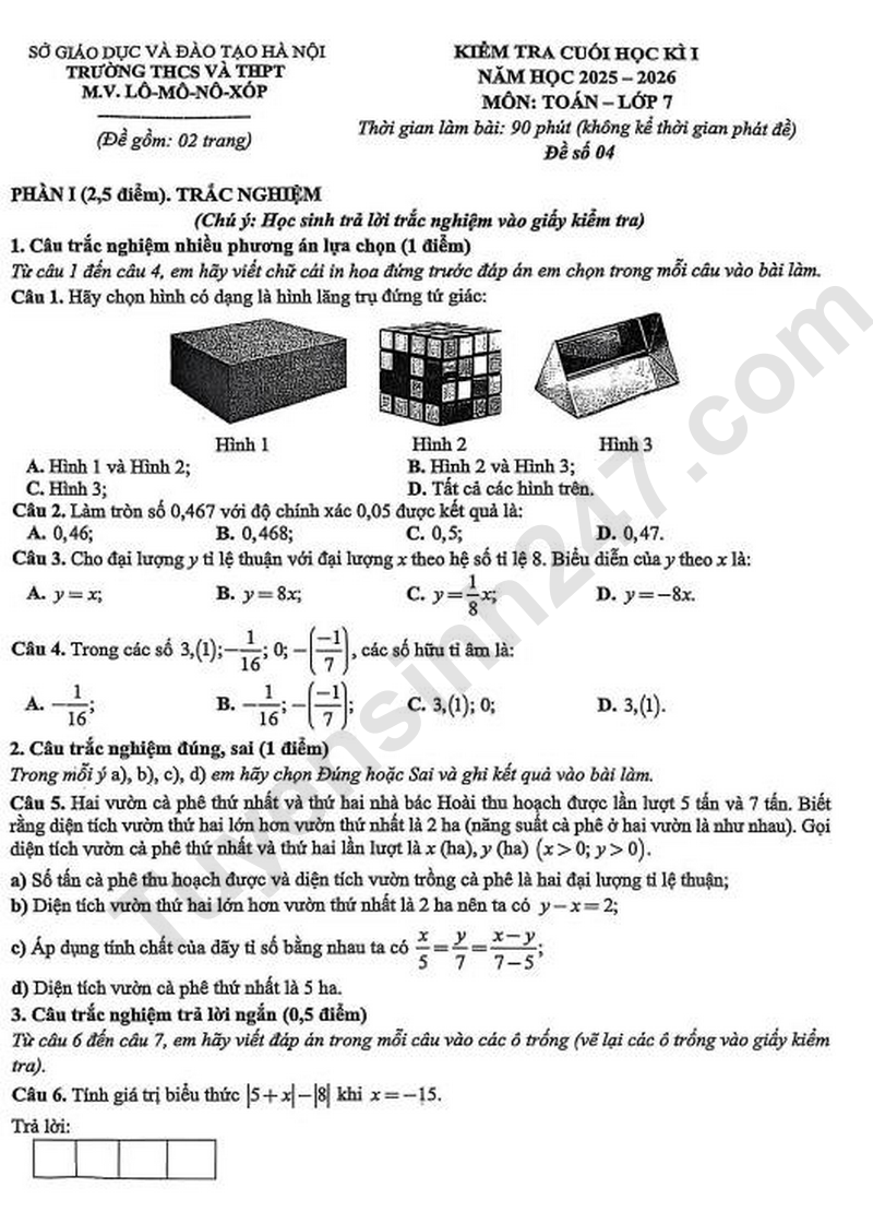 De thi hoc ki 1 mon Toan lop 7 nam 2025 - THCS Lo-Mo-No-Xop