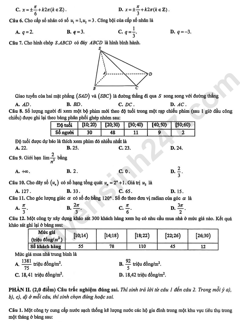 De thi hoc ki 1 mon Toan lop 11 nam 2025 - TH, THCS va THPT Truong Vinh Ky