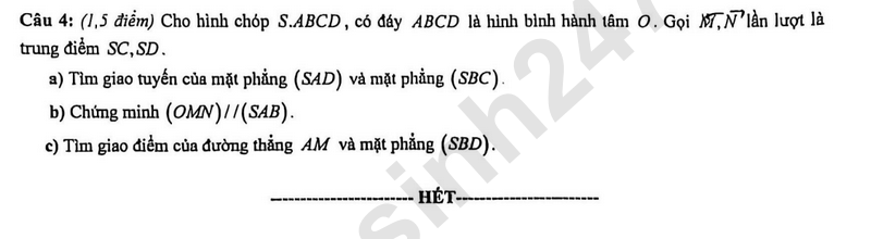 De thi hoc ki 1 mon Toan lop 11 nam 2025 - TH, THCS va THPT Truong Vinh Ky