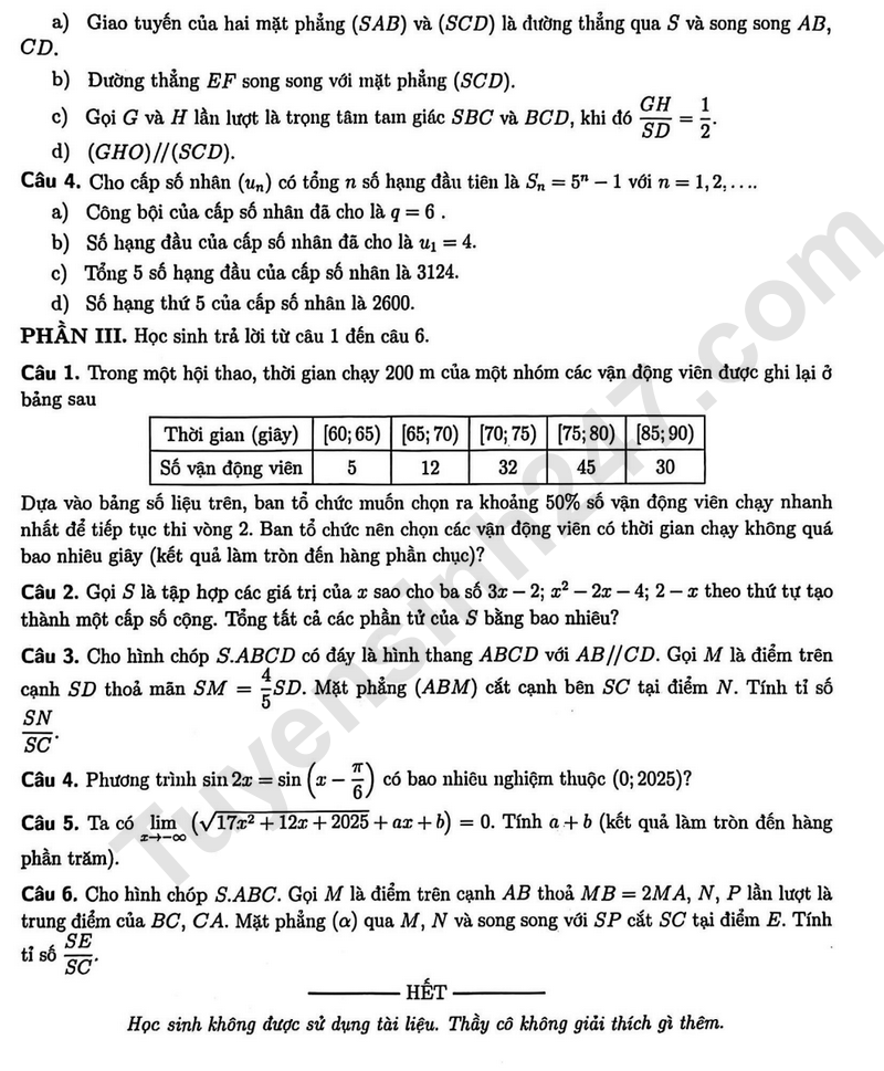 De thi hoc ki 1 mon Toan lop 11 nam 2025 - THPT Chuyen Le Hong Phong