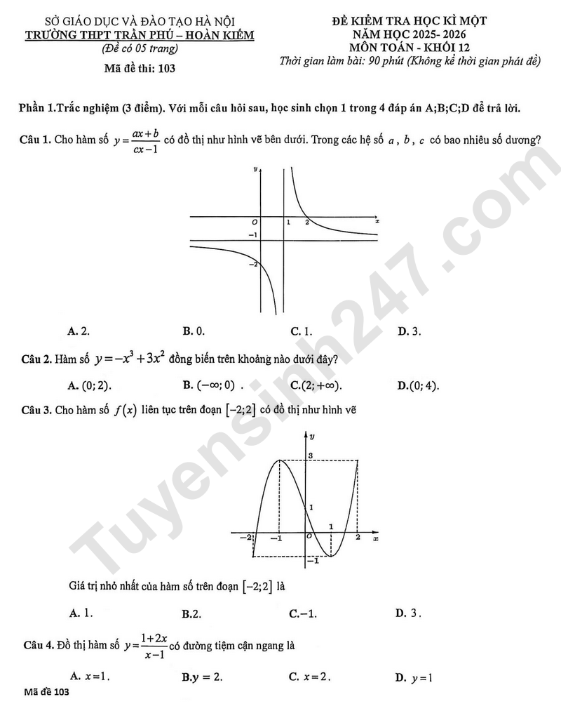 De thi HK 1 lop 12 mon Toan 2025 - THPT Tran Phu