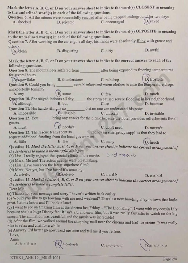 De thi hoc ki 1 lop 10 mon Anh 2025 - THPT Mac Dinh Chi