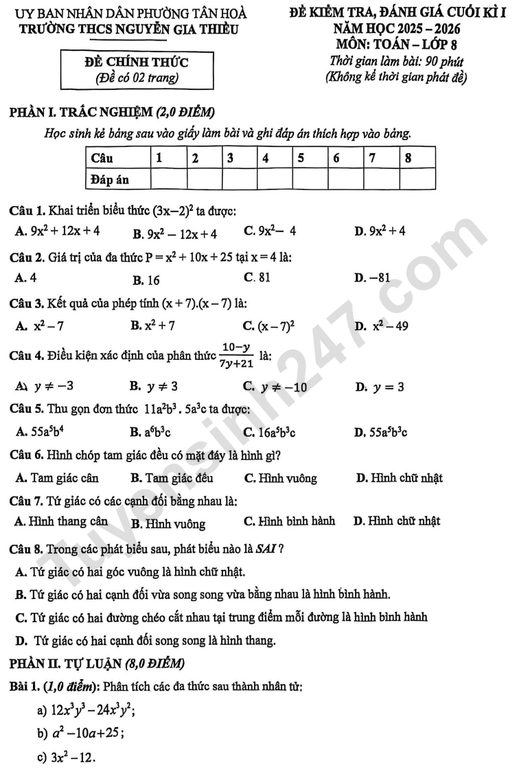 De thi ki 1 mon Toan lop 8 nam 2025 - THCS Nguyen Gia Thieu
