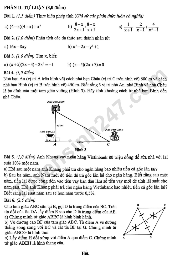 De thi ki 1 lop 8 mon Toan 2025 - THCS  Pham Ngoc Thach
