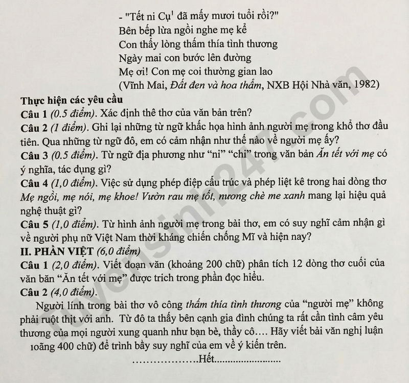 De thi ki 1 lop 9 mon Van 2025 - Hong Van